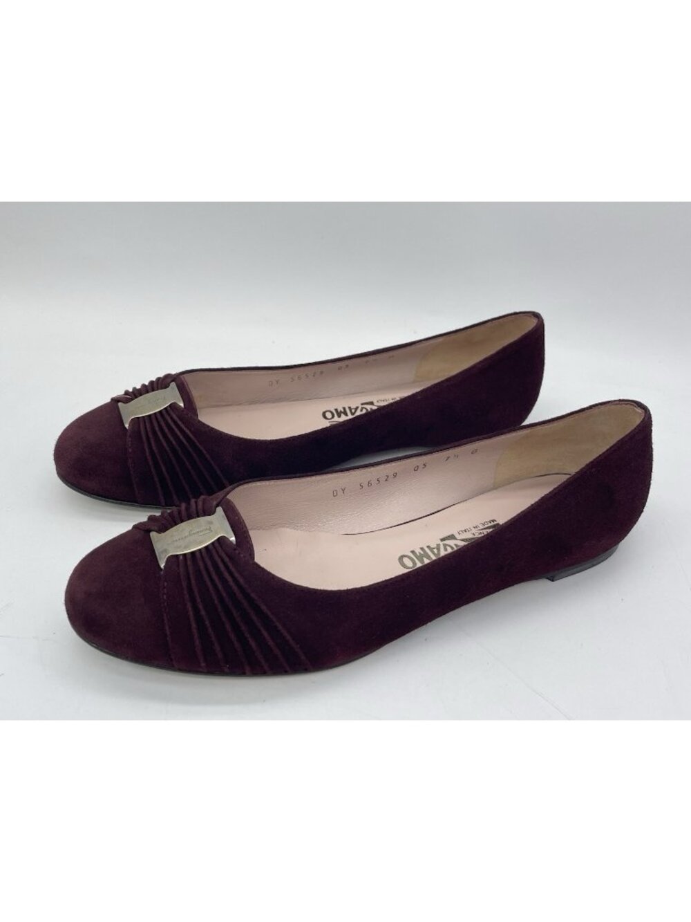 Salvatore Ferragamo Burgundy Wine Suede Pleated Bow Ballet Flats 7.5 B Italy